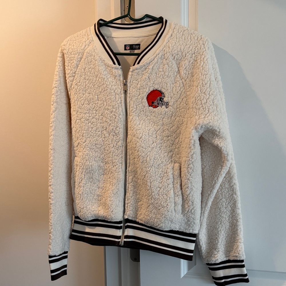 Women's Cream Varsity Jacket with Embroidered Logo